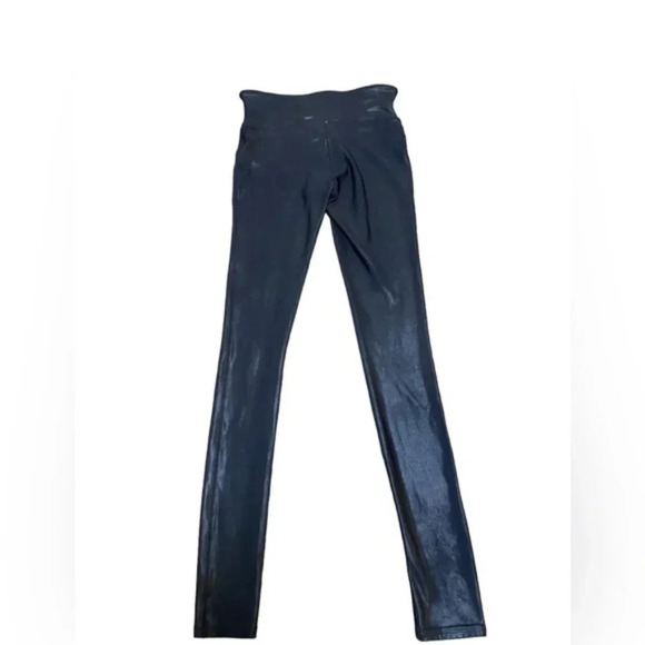 Spanx Black Shimmer Metallic Faux Leather Leggings Sz XS - Picture 7 of 7